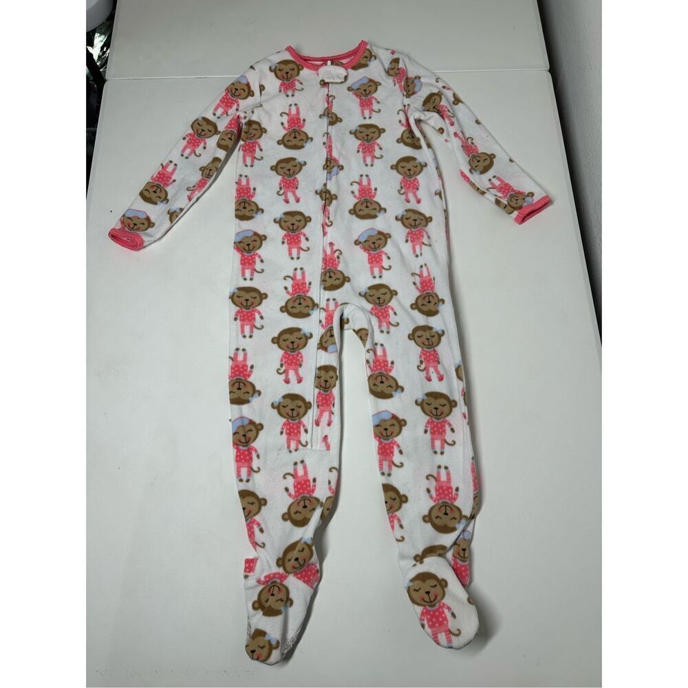 Carter’s Monkey Holiday Fleece Footed Feetie Footy Pajamas PJs One Piece Sz 4T